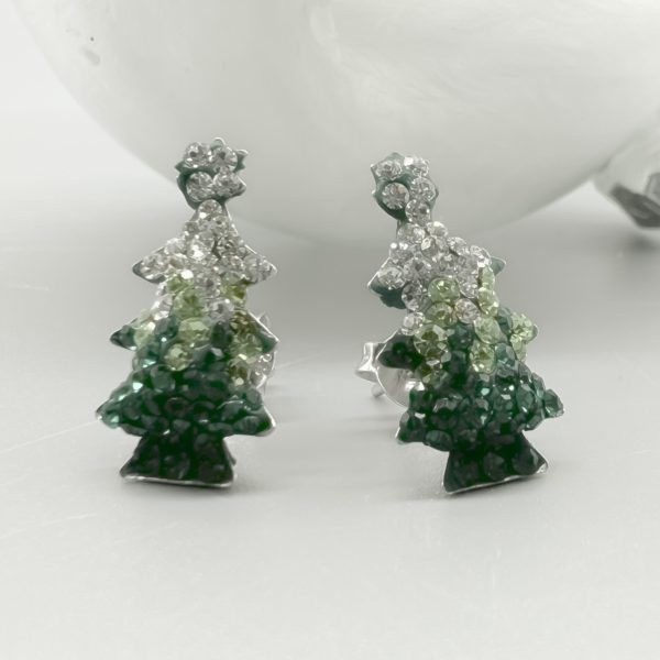 Ohrstecker 925 Silber Kristall Weihnachtsbaum grün/weiß klein Weihnachten