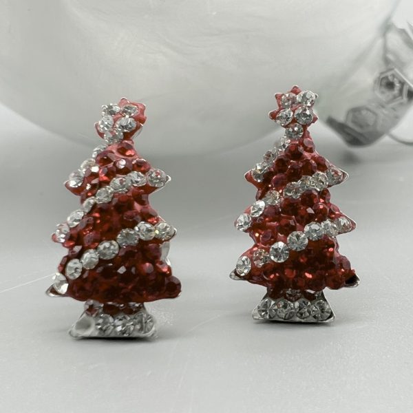 Ohrstecker 925 Silber Kristall Weihnachtsbaum rot/weiß klein Weihnachten