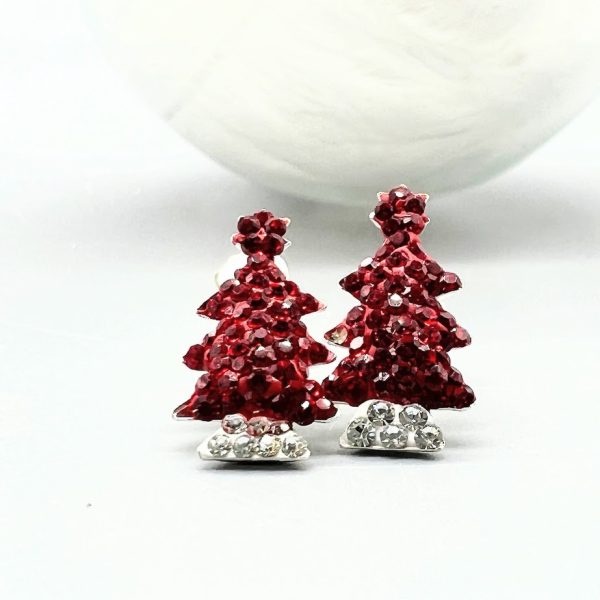 Ohrstecker 925 Silber Kristall Weihnachtsbaum rot klein Weihnachten
