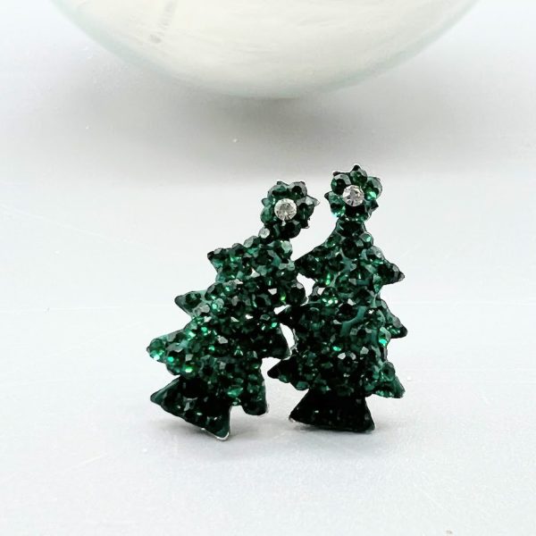 Ohrstecker 925 Silber Kristall Weihnachtsbaum grün klein Weihnachten