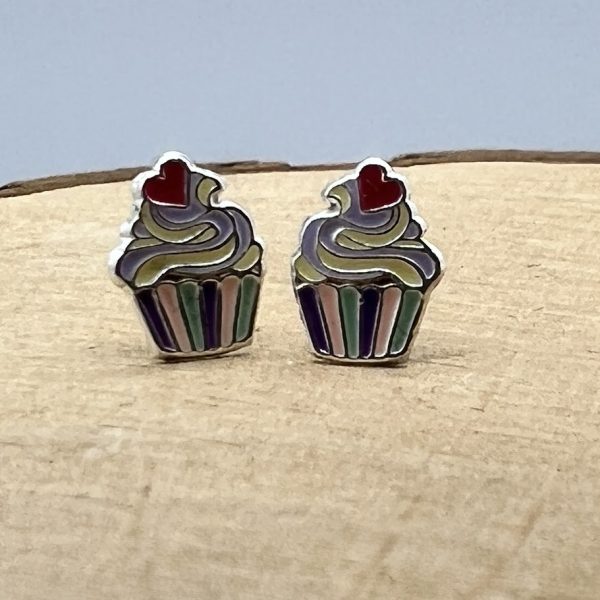 Ohrstecker 925 Silber emailliert Cupcake bunt
