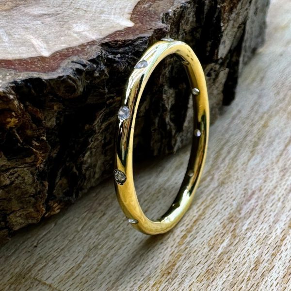 925 Silberring, glänzend mit Zirkoniasteinchen vergoldet