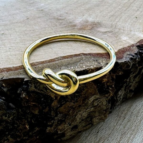 925 Silberring, glänzend mit Knoten vergoldet