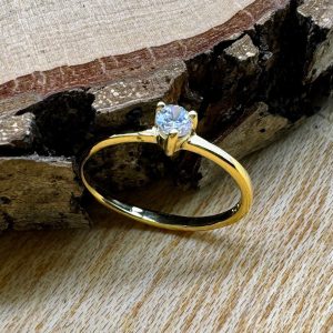 925 Silberring, glänzend mit Zirkonia vergoldet