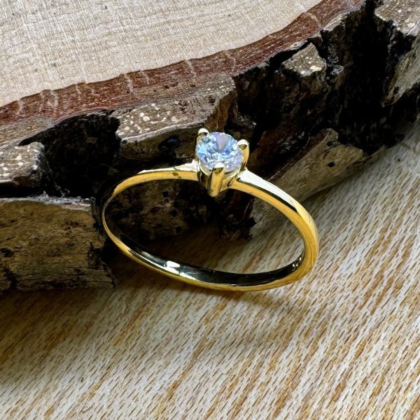 925 Silberring, glänzend mit Zirkonia vergoldet